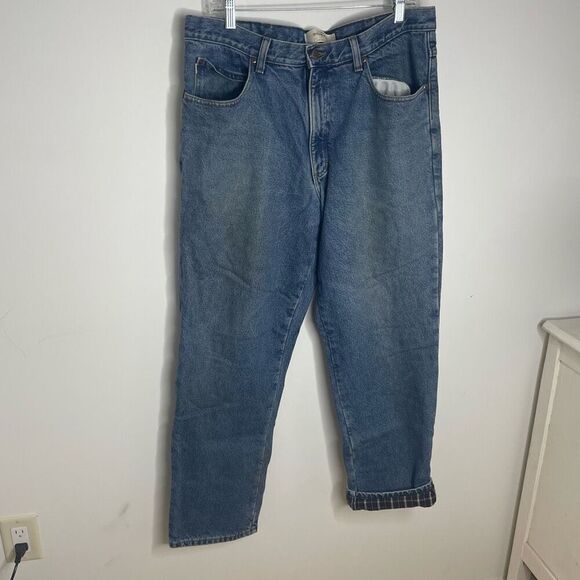 LL‎ Bean Men Lined Relaxed Double L Heavy Blue Denim Straight Jeans Size 37x32 - Picture 2 of 7